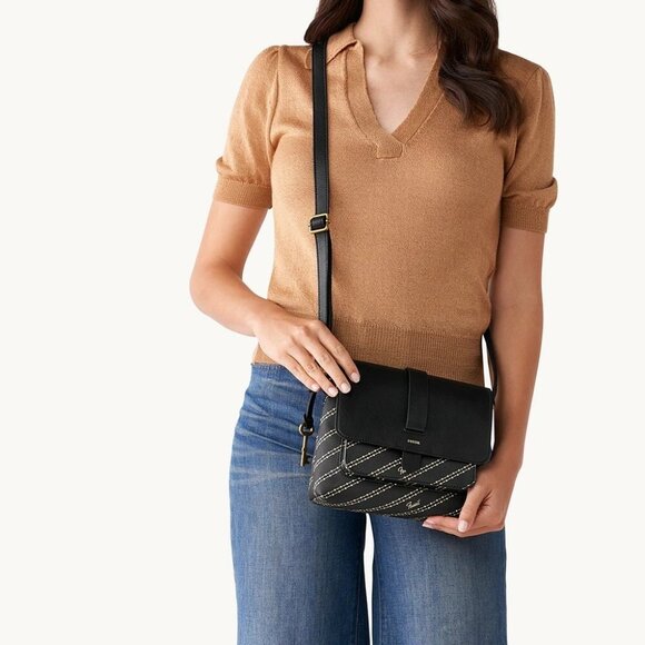 Original Fossil Kinley Small Crossbody Bag in Black/Bone - Picture 1 of 9